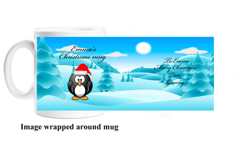 Personalised Christmas Penguin Forest Mug